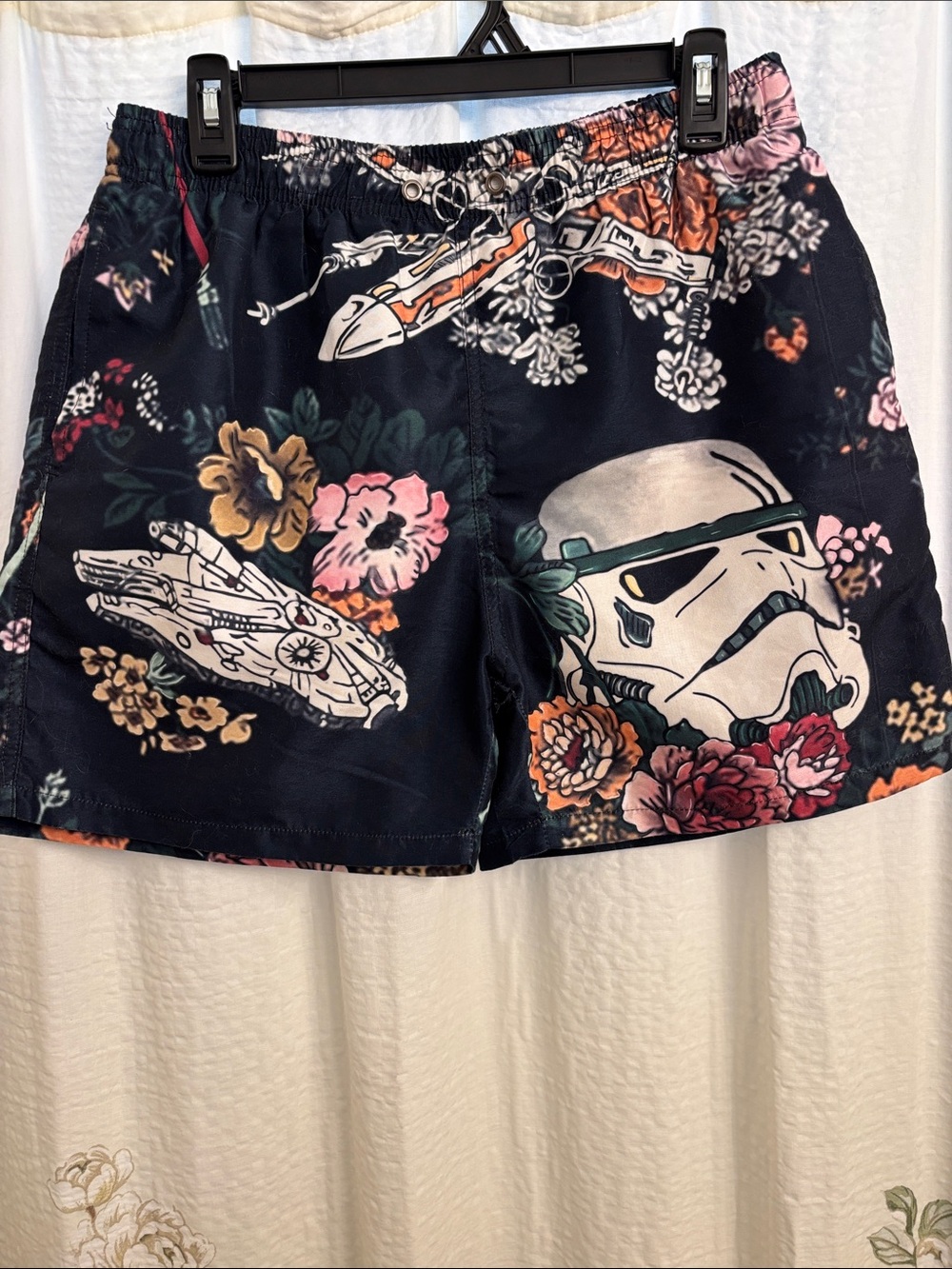 Men's Black Floral Stormtrooper Swim Trunks